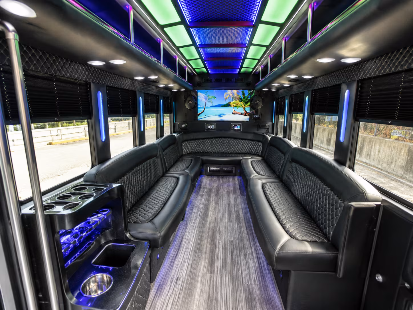 sacramento 18 passenger party bus inside