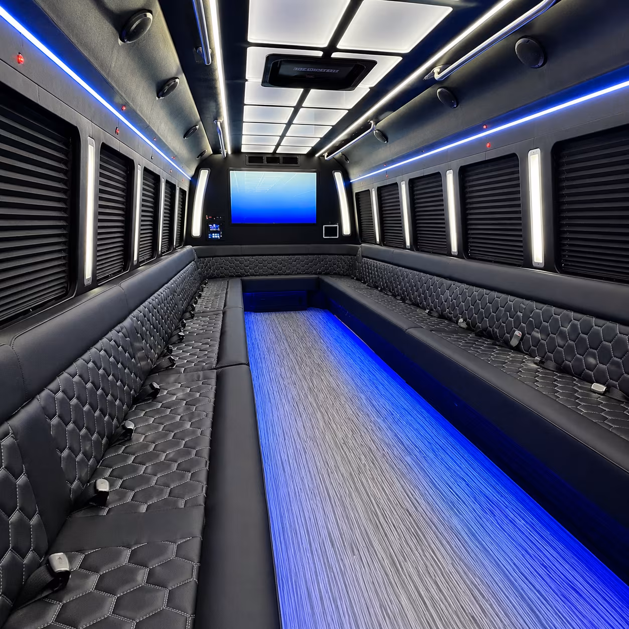 sacramento 50 passenger party bus inside